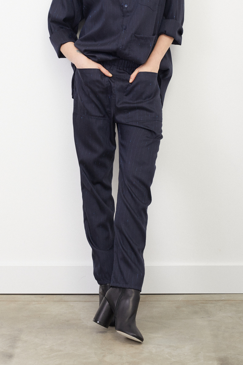 monique van heist pocky navy pinstripe wool