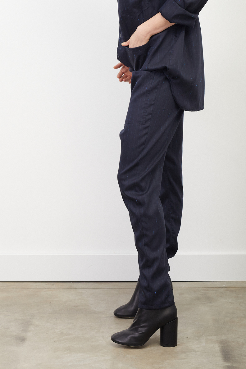 monique van heist pocky navy pinstripe wool