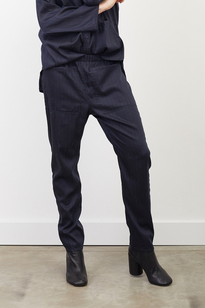 monique van heist pocky navy pinstripe wool