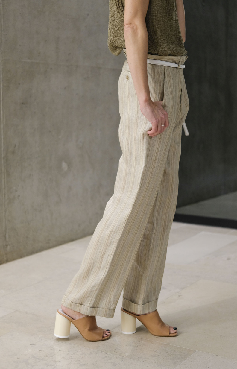 hope done trousers beige stripe