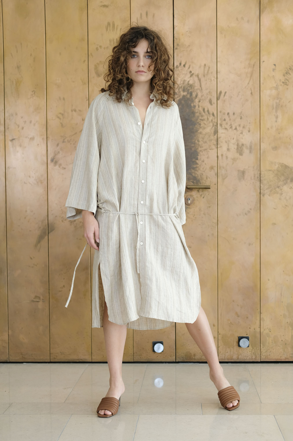 hope pinch dress beige stripe