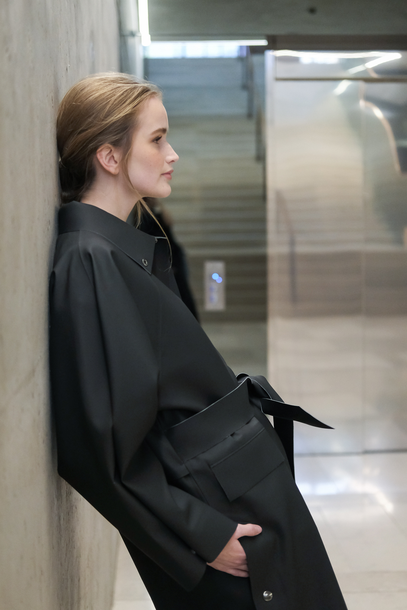 kassl editions coat kimono below rubber black belt 