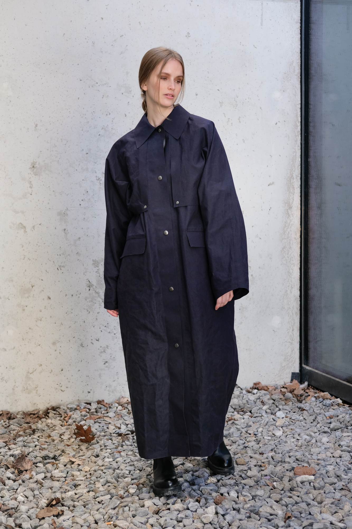 kassl editions coat cape long wax indigo