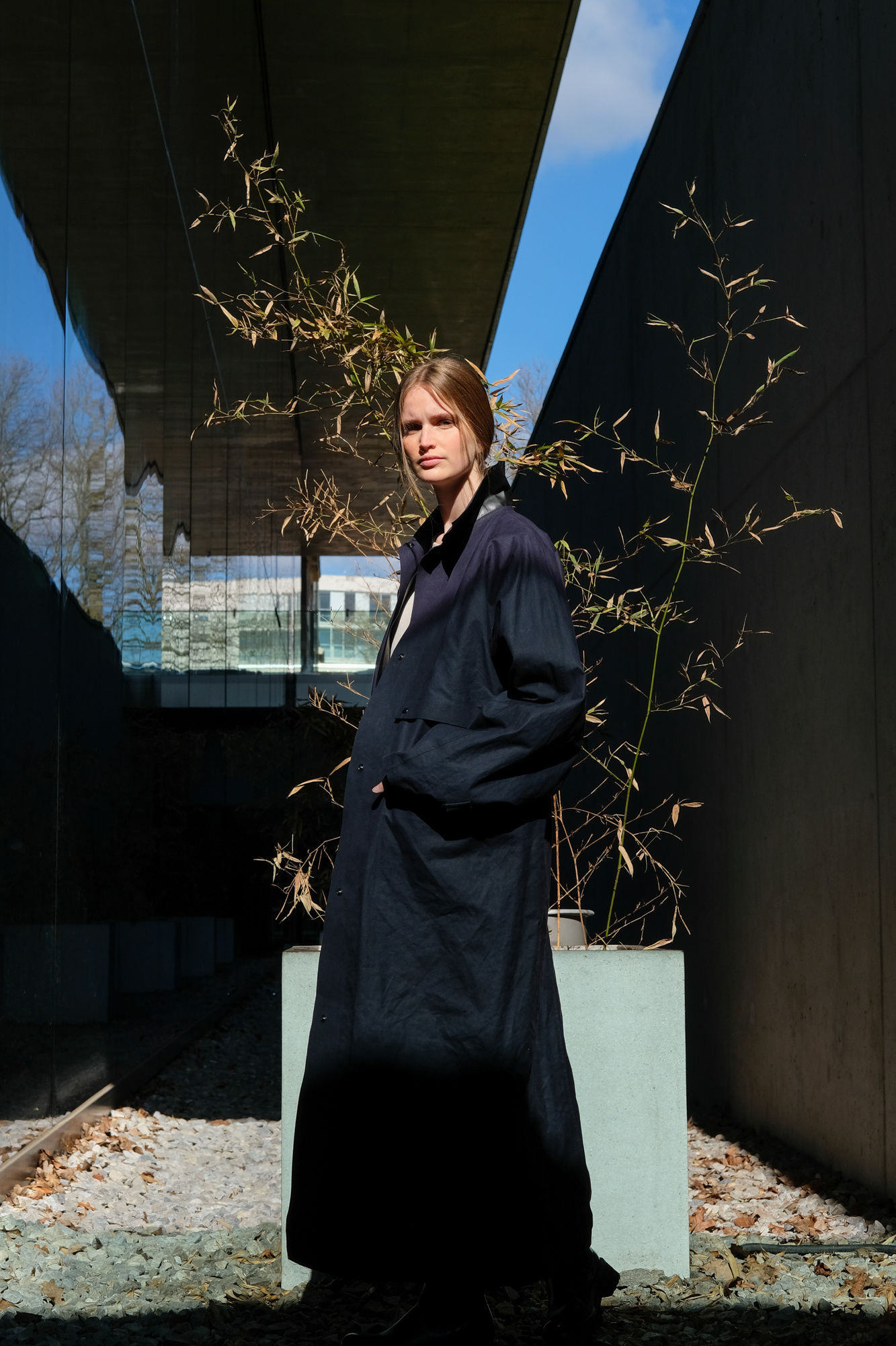 kassl editions coat cape long wax indigo