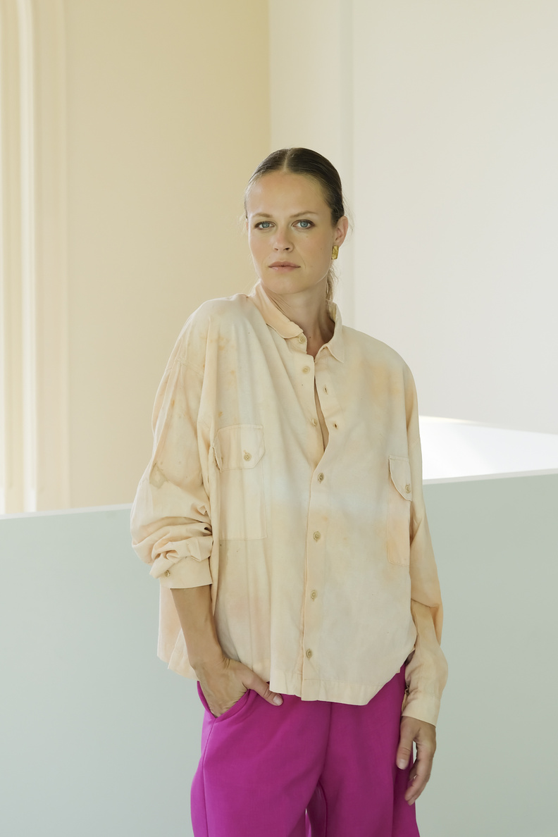 hullekes pollock long sleeve shirt pink madder dye