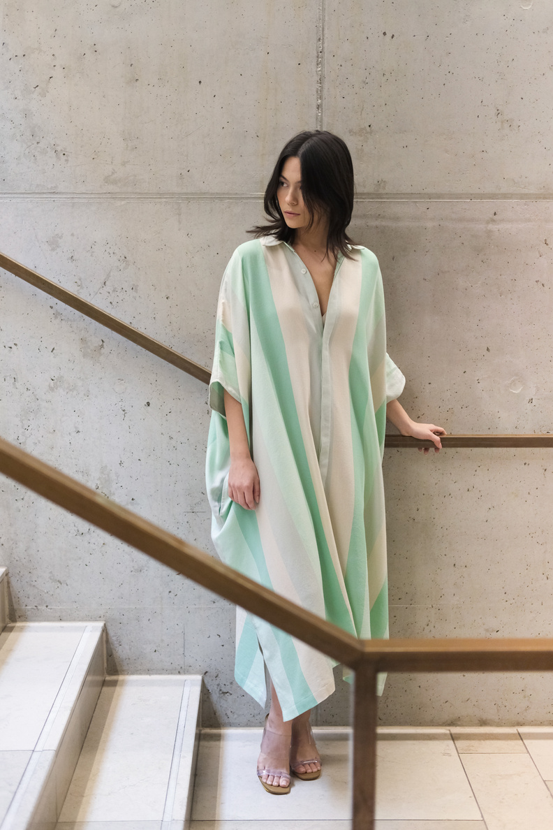 marrakshi life oversized shirt green degrade stripe
