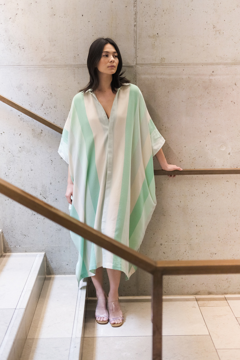 marrakshi life oversized shirt green degrade stripe