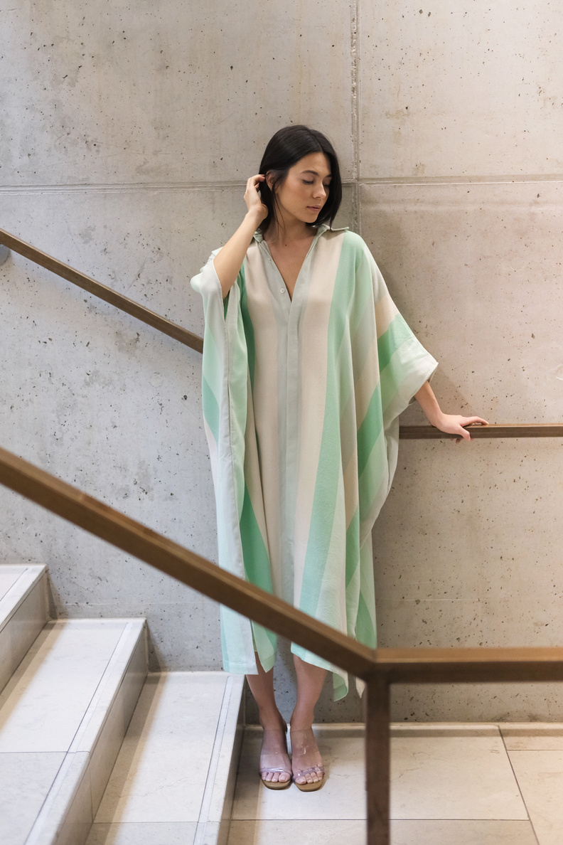 marrakshi life oversized shirt green degrade stripe
