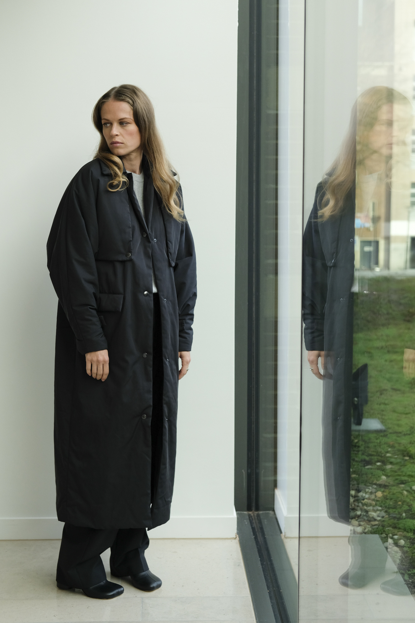 kassl editions coat cape padded long taffeta black