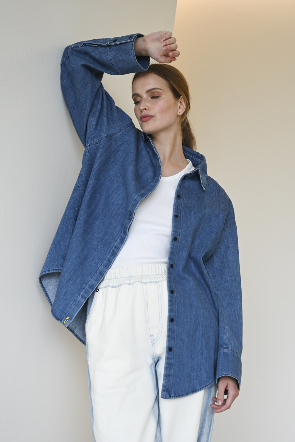 façon jacmin polly pants blue side strip on white