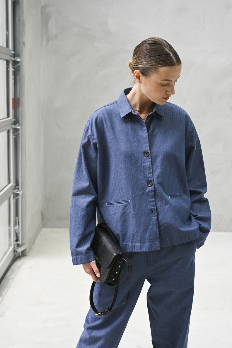 aiayu atla shirt herringbone blue jeans