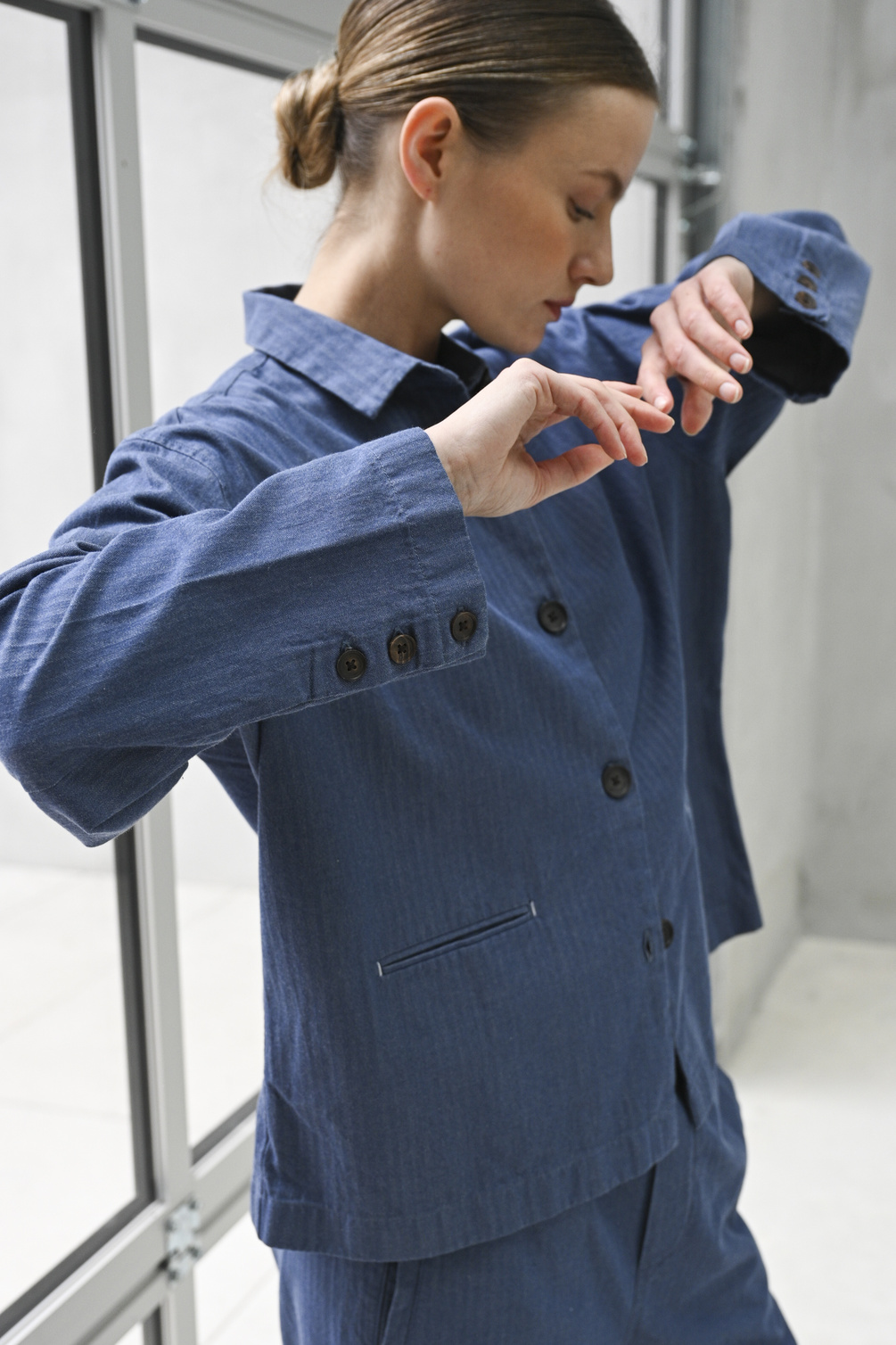 aiayu atla shirt herringbone blue jeans