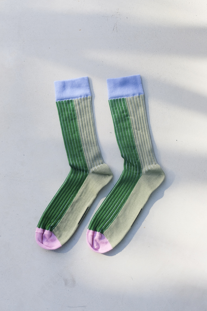 rue blanche ribs sock green glycine