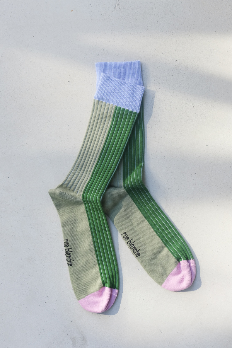 rue blanche ribs sock green glycine