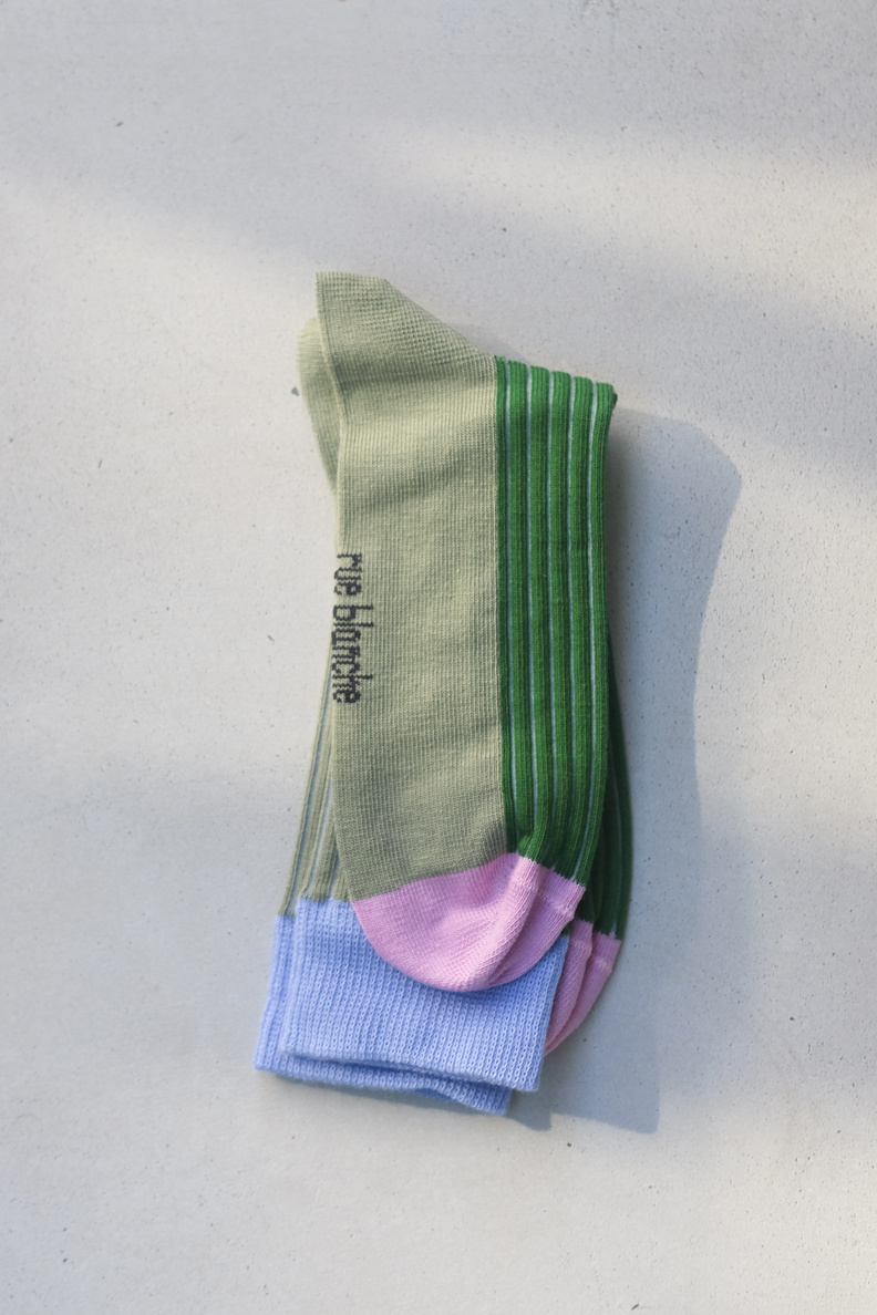 rue blanche ribs sock green glycine