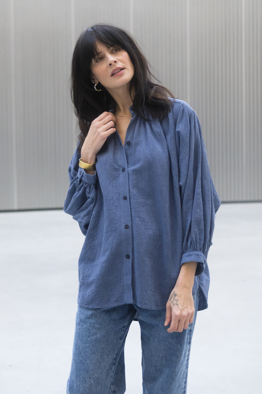 sea me happy balloon blouse indigo