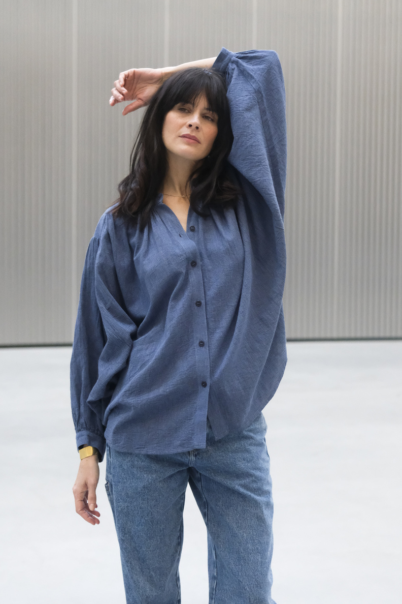 sea me happy balloon blouse indigo
