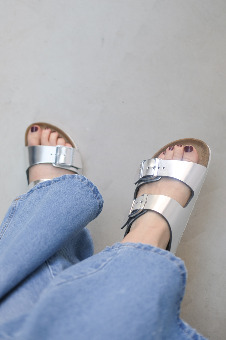 birkenstock arizona leather silver